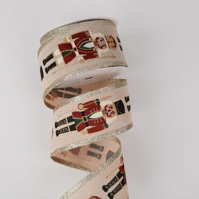 Christmas Ribbon with Santa Claus Faces, Wired Edge Ribbon,White,10 Yards