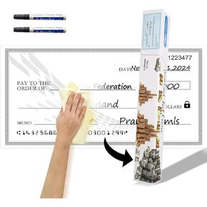 Big Blank Checks Large Check 30" x 16" - Giant Blank Check Oversized Checks, Reusable Big Check for Presentation Dry Erase Check, Large Checks for Endowment Raffle Reward Winners Check Cardboard