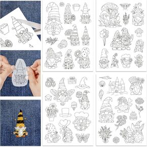 GLOBLELAND 4 Sheets 50Pcs Gnomes Stick and Stitch Water Soluble Stabilizer for Embroidery Adhesive Hand Sewing Stabilizers Non-Woven Fabrics Aid Drawing Sketch 11.7x8.3inch