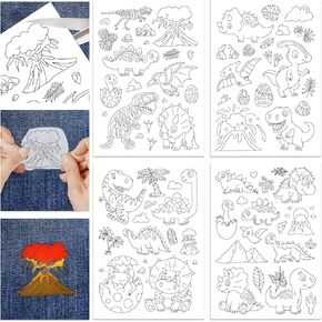 GLOBLELAND 4 Sheets Dinosaur Pattern Water Soluble Hand Sewing Stabilizers Dragon Stick and Stitch Embroidery Designs Paper for Fabric Embroidery Stitch Practice Embroidery Patterns Transfers