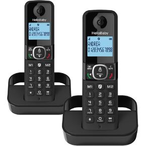Hellobaby DECT 6.0 Cordless Phone with 2 Handsets, 1000 ft Range, Cordless Home Phone with Caller ID/Call Waiting, Call Block, Blue Backlit Display, HB2688-2