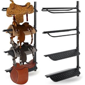 Paterr 2 Pack 4 Tier Saddle Rack Wall Mount Adjustable Height Horse Saddle Storage Rack Western and English Saddle Stand 4 Equestrian Saddle Pad Rack for Horses