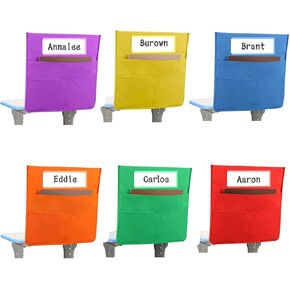 6 Pcs Chairback Pockets, Chairback Buddy Pockets Chart, Bright Color Seat Storage Organizer Large Pockets for School Classroom 16.6 x 19 Inch