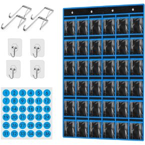 36 Pocket Charts for Classroom Cell Phones, 36 Clear Pocket Charts with Numbered Stickers, Classroom Hanging Cell Phone Organizer, Hangs on Wall, Door Storage Hooks (Gray)