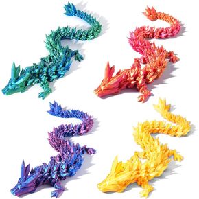 4PCS 12" 3D Printed Dragon, Articulated Dragon, Crystal Dragon, Dragon Fidget Toy, Home Office Decor Executive Desk Toys