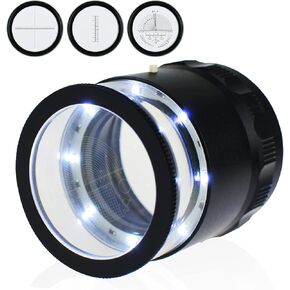DANOPLUS 10X Loupe Magnifier, Jewelers Loupe 8 LED Light 4 Glass Scale Chart Loupe Magnifier 25mm Field of View Scale Loupe, Adjustable Focal Length Magnifying Glass for Coins, Watches, Jewelry