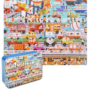 LELEMON Puzzles for Kids Ages 4-8,Donut Puzzle 100 Piece Puzzles for Kids in a Metal Box, Educational Kids Puzzles Jigsaw Puzzles 100 Piece Puzzle Games Puzzle Toys for Girls and Boys