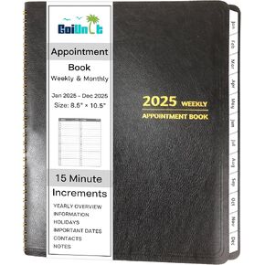 Appointment Book 2025 - Appointment Planner with Weekly ＆ Monthly Spread, January - December, 8.5’’ x 10.5’’, Large, 15 Minute Increments, 2025 Daily Planner with Pockets, Tabs, Flexible Soft Cover
