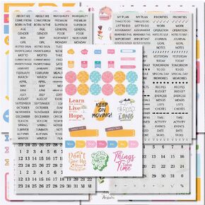 ABTOLS 12 Sheets / 730 pcs Day and Month Planner Stickers, Fitness Budget Workout Mini Planner Stickers, Diary Planning Stickers for Calendar Planning Journal Holiday Seasonal Events in Kuwait