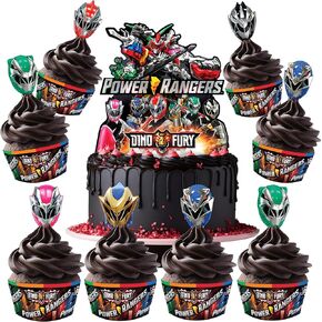 Treasures Gifted Power Rangers Cake Topper Set - (1) Power Rangers Cake Topper & (24) Power Rangers Cupcake Toppers & Wrappers - Officially Licensed Power Rangers Birthday Party Supplies