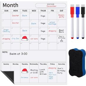 Lincia 3-in-1 Dry Erase Magnetic Calendar for Refrigerator 19.7" x 15.7" Monthly Weekly Daily Planner Magnet Whiteboard for Office and Home with 3 Marker Pens