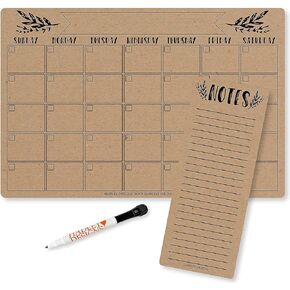 Magnetic Fridge Calendar Dry Erase Magnetic Calendar For Refrigerator - Rustic Magnetic Dry Erase Calendar For Fridge, White Board Calendar For Wall, Dry Erase Board Calendar, Magnetic Notepad