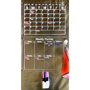 Magnetic Calendar for Fridge, Acrylic Dry Erase Board 16"x12", Clear Erasable Day/Month/Week Calendar, Weekly Planner