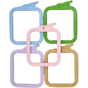 Nurge 5Pcs Plastic Medium Square Embroidery Hoops, Cross Stich Hoop, Punch Needle Hoop Multicolor