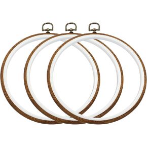 Waziaqoc 8 Inch Embroidery Hoop Frame Set, Round Circle Imitated Wood Display Frame, Cross Stitch Hoops for Art Craft Sewing and Hanging (3 Pcs)
