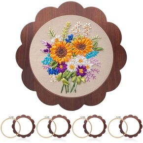 4 Sets Wood Embroidery Hoop Frame 8 Inch Sunflower Embroidery Display Frame Large Round Wooden Embroidery Frame for Finished Cross Stitch Hoop Frame DIY Decor Sewing Ornaments