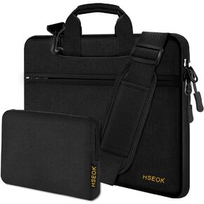 Hseok Slim Laptop Shoulder Bag 13-14 inch HandBag with Small Case Compatible with MacBook Pro 14" M4/M3/M2/M1 2025-2021, 13.3" Mac Air/Pro, XPS 13/14 and Most 13"-14" Notebooks,Black