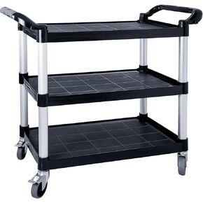 Utility Carts with Wheels, Large Size 3 Tier Rolling Cart with Lockable Wheels, Heavy Duty 600lbs Capacity Food Service Cart for Restaurant, Kitchen, Home, Warehouse, Office