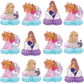 12pcs Birthday Party Decorations Honeycomb Centerpieces Music Happy Birthday Party Supplies Durable Paper Party Table Decorations for Girls Birthday Party Decorations