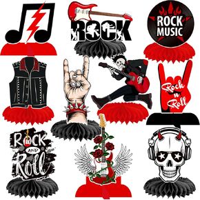 13pcs Rock and Roll Party Honeycomb Centerpieces Rock and Roll Themed Table Centerpiece Decorations Born to Rock Party Decorations for Halloween Rock Music Themed Birthday Party Baby Shower Supplies