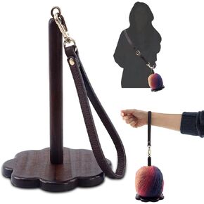 Portable Wrist Yarn Holder for Crocheting Wooden Yarn Ball Holder with Wristband and Shoulder Strap Yarn Minder Spinner Knitting Supplies Crochet Gift for Knitting Lovers (Black Walnut Color)