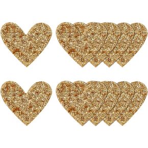 10Pcs Heart Shape Iron on Patches Glitter Bead Sequin Patche Gold Sew on Clothing Patches Applique Repair Patch for Clothes Bag Pants Hats Shirts Shoes DIY Projects