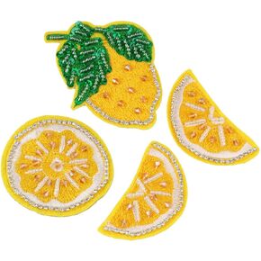 Rhinestone Fruit Lemon Beaded Patch for Clothing Sewing on Beading Applique Clothes Shoes Bags Socks Hats Decoration Patch DIY Apparel 4 Pcs