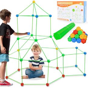 Fort Building Kits for Kids, 174pcs Construction Toys,4,5,6,7,8,9,10,11,12 Years Old Boys and Girls STEM Educational Gift, Indoor & Outdoor Play Tent Creative Kit, Birthday