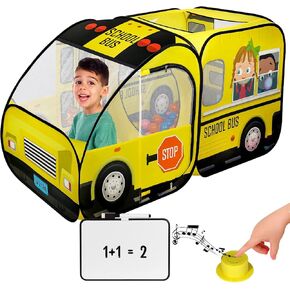 Kiddzery School Bus Pop Up Kids Play Tent - Tents with Sound Play Button for Toddler & Up - Girls and Boys Magic Wheels Bus for Indoor & Outdoor - Pretend Toy Playhouse - Playhouses for Toddlers