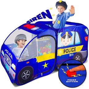 Police Car Pop Up Play Tent with Sound Button for Kids, Toddlers, Boys, Girls, Indoors & Outdoors – Playhouse for Interactive Fun - Foldable, Quick Setup Pretend Play Toys & Gift