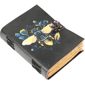 Busybee Leather Journal Book of Shadows Spell book Antique Handmade Deckle Edge Vintage Paper Sketchbook, Drawing Journal, Chirstmas gift for Men & Women