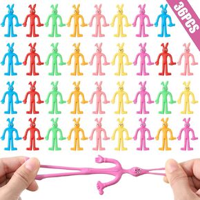 Easter Gifts for Kids, 36 Pcs Bendy Easter Bunnies Bendable Bunny Assorted Color Rubber Sticky Rabbit Stretch Bunny Toy for Boy Girl Easter Egg Hunt Party Favor Easter Basket Stuffer Classroom Prize