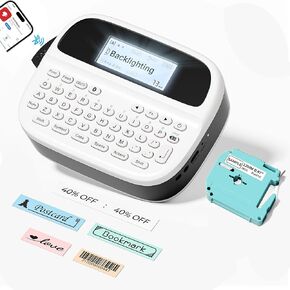 M950 Label Maker Machine with-Tape Waterproof, Rechargeable Handheld Label Maker with Keyboard, Bluetooth Portable Label Maker with Backlit Screen, Labeler for School Supplies