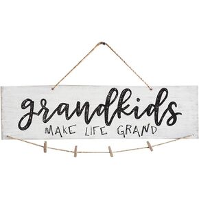 Creative Mini Wooden Hanging Grandkids Make Life Grand Wall Board DIY Listing Note Clips Crafts (White)