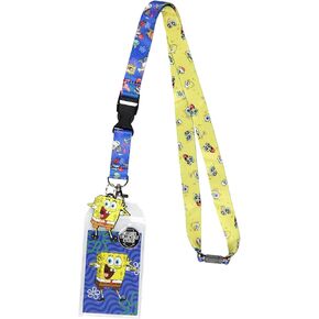 Spongebob Squarepants Lanyard Breakaway ID Badge Holder with Character Rubber Charm and Collectible Sticker