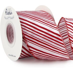 Ribbli Candy Cane Ribbon Red and White Stripe Wired Satin,1-1/2 Inch x Continuous 10 Yard,Peppermint Stripe Christmas Ribbon for Big Bow, Wreath,Tree Decoration, Outdoor Decoration