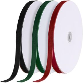 Yilloog 3 Rolls Christmas Velvet Ribbon Single Face Velvet Ribbon Vintage Velvet Ribbon for Christmas Tree Wreaths Gift Wrapping Bows Decoration(3/8 in X 30 Yard,Wine Red, Dark Green, Black)