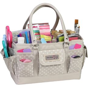 Everything Mary Craft Bag Organizer Tote, Tan Dot - Storage Art Caddy for Sewing & Scrapbooking - Crafts Supply Carrier for Supplies & Tools - Organization for School, Medical, Office