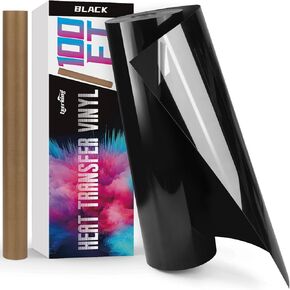 Lzerking HTV Rolls Iron On Vinyl - 12inx100Ft Heat Transfer Vinyl for T-Shirts, Matte Black Vinyl Transfer Accessories for All Cutter or Heat Press Machine