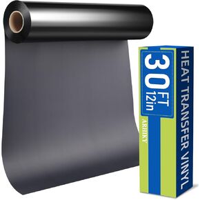 ARHIKY 12"x30FT Heat Transfer Vinyl Black Iron on Vinyl HTV Vinyl Roll Easy to Cut & Weed & Transfer for Heat Vinyl DIY Design