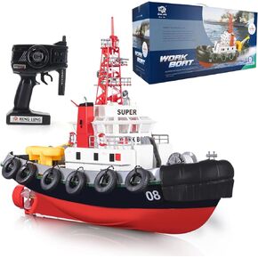 Ssccgym 23.6" Inch 60CM US Remote Control Tug Boat RC Fireboat 4CH Electric RC Rescure Watercraft 15km/h w/Powerful Motors Spaying Water on Lake Pool for Boy Kids 8y+ RTR