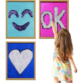 BALAPET 3 Packs Sensory Wood Wall Frame Sequin Flip for Kids,Reversible Sensory Wall Sequin Flip Fabric Mat Wall Hangings Decor,Sensory Wall Panel with Interactive Sensory Play Toy for Early Learn