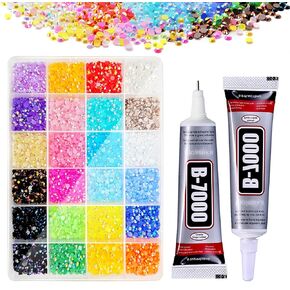 3mm, 4mm Rainbow Rhinestones for Crafting, 24 Multicolor Flatback Jelly Rhinestones, Resin Colorful Rhinestones Bulk for Clothes Shoes with Precision Tip Clear b7000 Glue