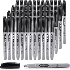 Ultra Fine Permanent Marker Bulk, 48 Pack Ultra Fine Point Black Permanent Marker set, Felt Tip Pens Works on Plastic, Wood, Stone, Metal and Glass for Doodling, Marking