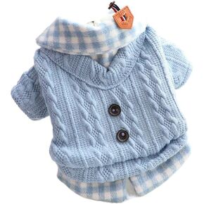 AZA Dog Princess Sweater for Small Dogs Thick Dog Shirt Plaid Clothes Costume Pet Girl Cute Coat Outfits Fall Costumes Winter Dog Sweaters (XS,Blue)
