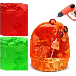 20 Pack Christmas Basket Cellophane Shrink Wrap Bags Red & Green Translucent Plastic Cello Bag Extra Large 24" X 30" for Gifts Baskets Wrapping Packaging Arts & Crafts and Treats