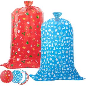Ranfashiong Large Christmas Gift Plastic Bag 36"x60" Jumbo for Christmas Gift Wrapping with Tag Card for Xmas Presents Packaging Party Favor 2Pcs Sets