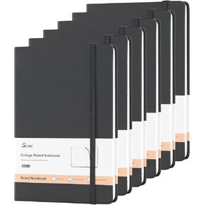 SUIN Hardcover-Journal-Notebooks, 6 Packs A5 Lined Journals Notebook for Writing 200 Pages, 8.2 x 5.5 inch, 6 Colors Classic Ruled Notebooks for Work/Travel/College