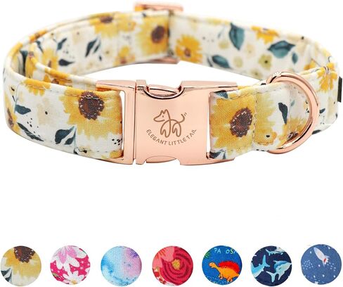 Elegant little tail Dog Collar, Pink Floral Print Pet Collar Summer Dog Collar Pet Collar Dog Cotton Durable Dog Collar Metal Buckle Collar for Medium Dogs, Blue Flower in Saudi Arabia