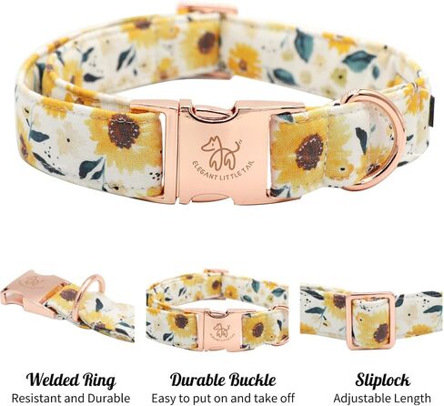 Elegant little tail Dog Collar, Pink Floral Print Pet Collar Summer Dog Collar Pet Collar Dog Cotton Durable Dog Collar Metal Buckle Collar for Medium Dogs, Blue Flower in Saudi Arabia